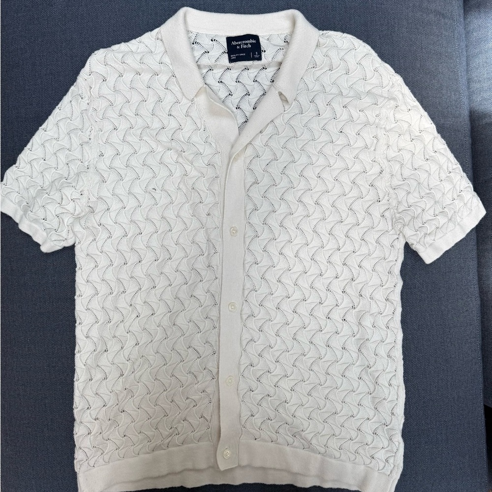 Abercrombie & Fitch White Knit Button Down Shirt